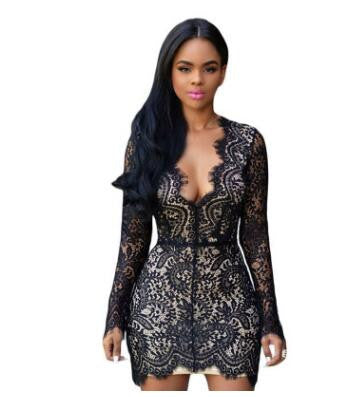Black Lace Nude Mini Dress
