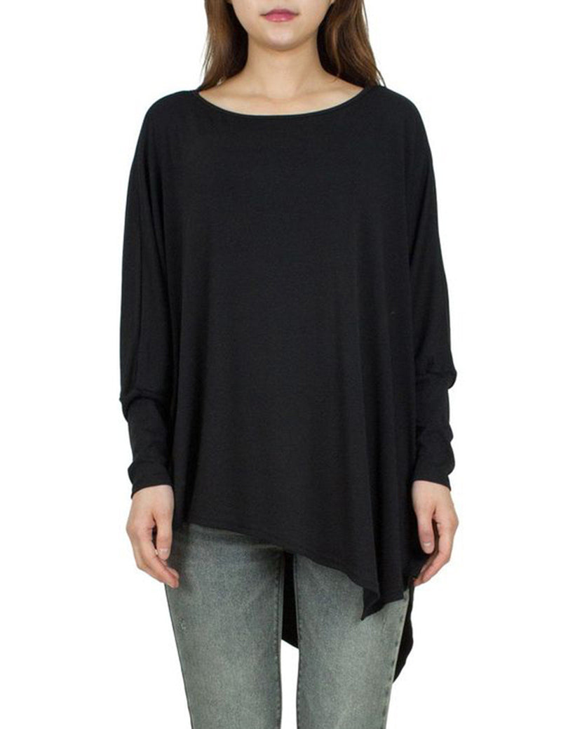 Women Casual Asymmetric Bat Wings Solid Sweatshirt