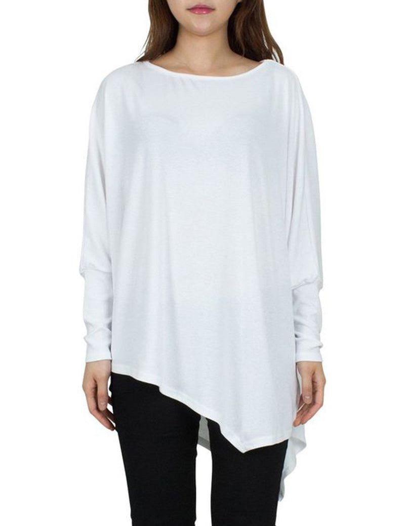 Women Casual Asymmetric Bat Wings Solid Sweatshirt