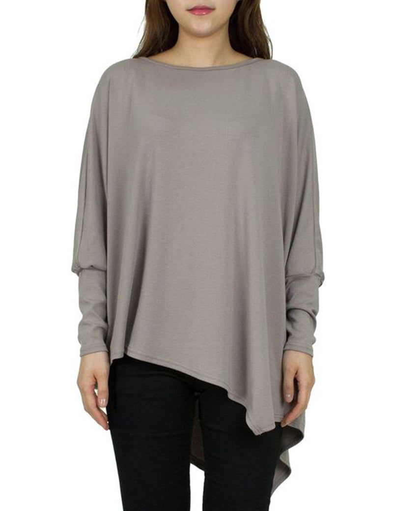 Women Casual Asymmetric Bat Wings Solid Sweatshirt