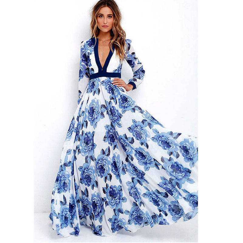 Long Maxi Party Dress Ladies Boho Summer Print Dress