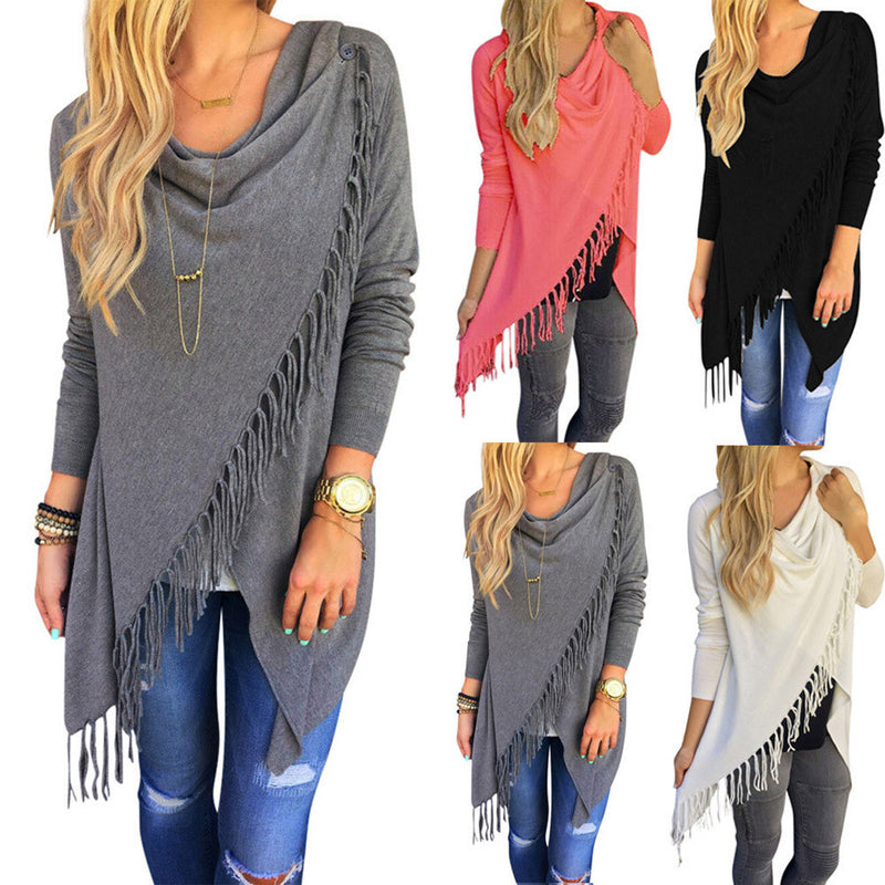 womens knitted sweater poncho slim long classic slash girl poncho jackets with tassel