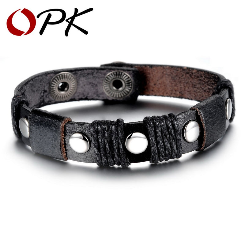 Hot Sell PU Leather Steel Bracelet Fashion Jewelry for Women and Men Best Gift Christmas Charm Accessory 856