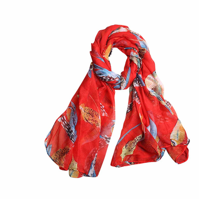 100% Silk Scarf Women Scarf Ladies Leaves Birds Print Pattern Long Scarf Warm Wrap Shawl Office Lady Gift