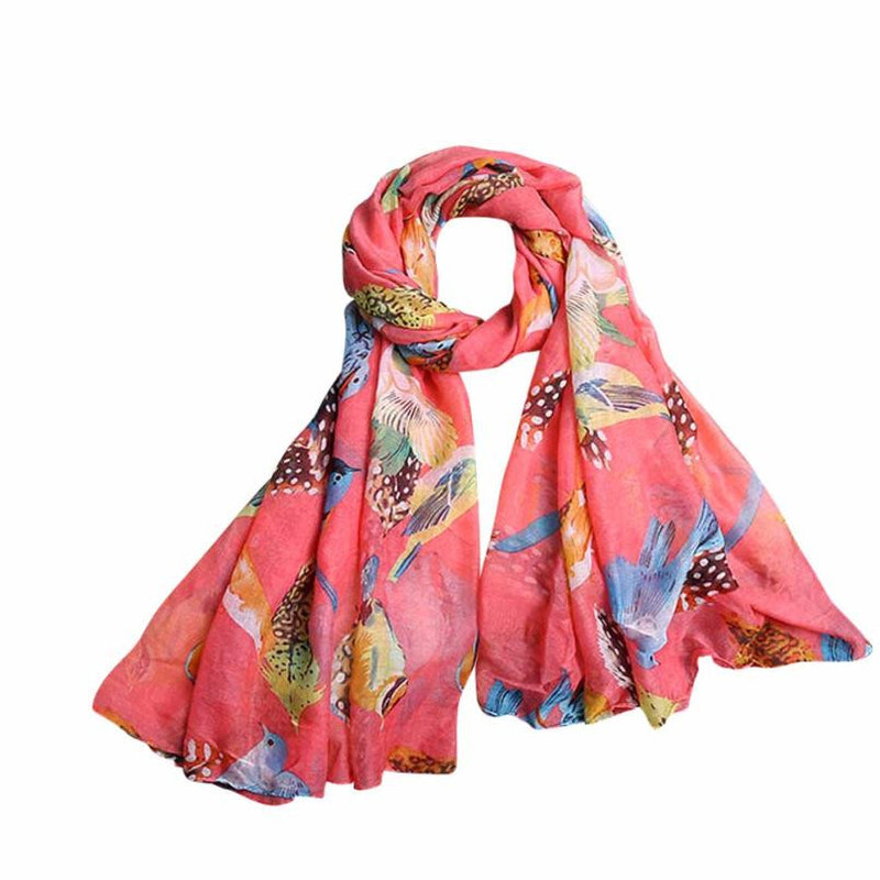 100% Silk Scarf Women Scarf Ladies Leaves Birds Print Pattern Long Scarf Warm Wrap Shawl Office Lady Gift