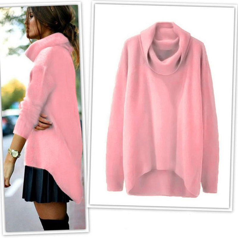 Women Long Sleeve Irregular Knitted Pullover Loose Sweater Solid Black Pink pull gilet femme Camisolas Malha Mulher