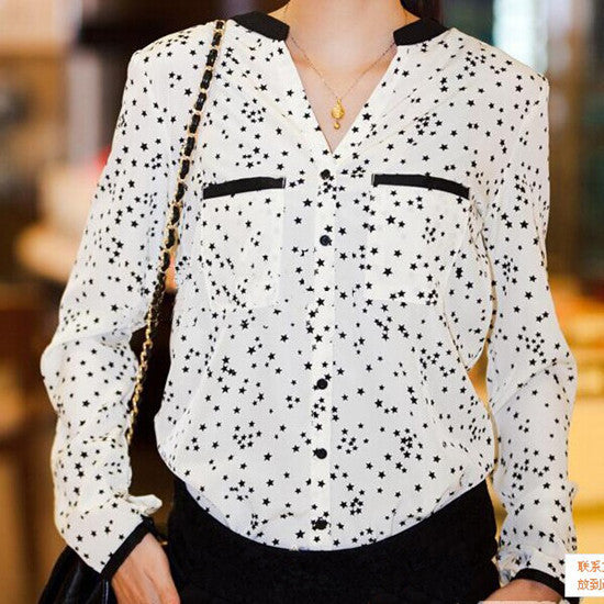 European Style  Chiffon Leopard & Stars  Blouse