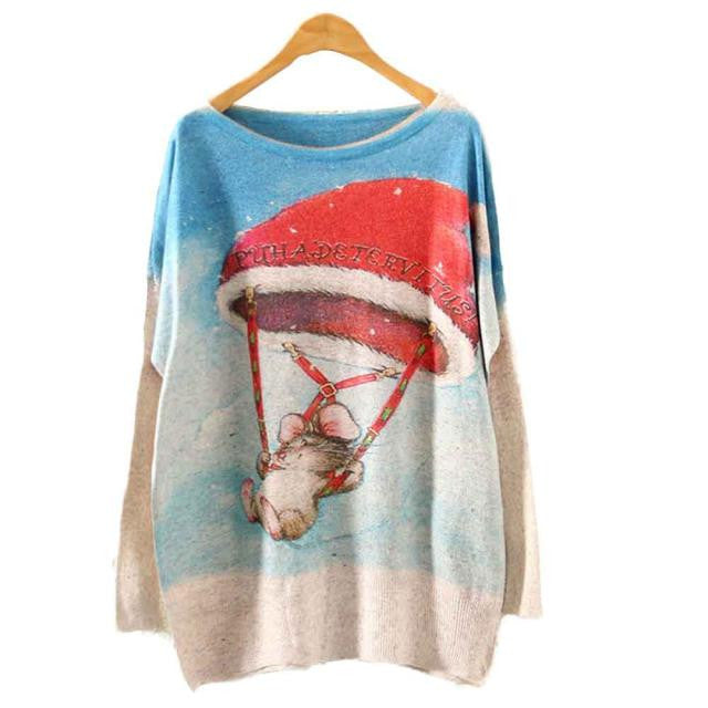 Womens knitted Sweater Christmas Batwing Long Sleeve Color Loose Knit Sweater Knitwear Tops Pullovers
