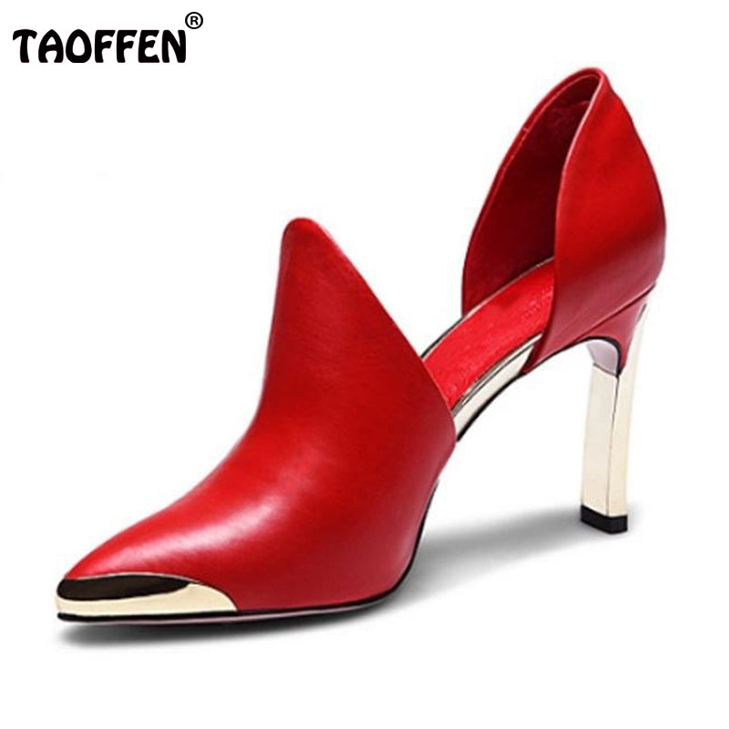 women real genuine leather stiletto pointed toe high heel shoes brand sexy fashion pumps ladies heeled shoes size 34-39 R6089