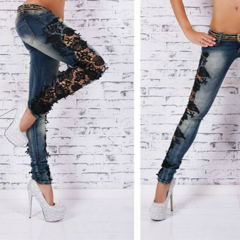 Sexy Haroun Ms jeans Big yards of lace jeans feet street fashion cultivate one's morality pants