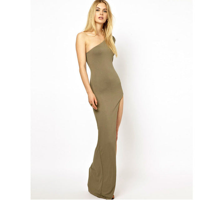 New European and American women's side of the split mopping the floor dress single oblique