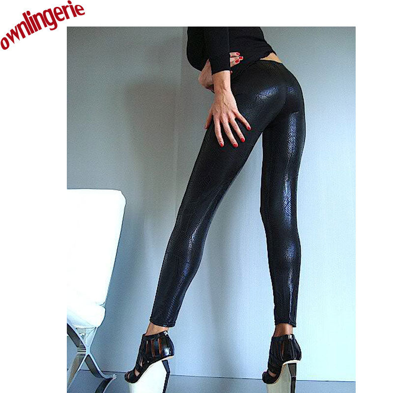 sexy women leggings,vinyl faux leather black snake skin leggings