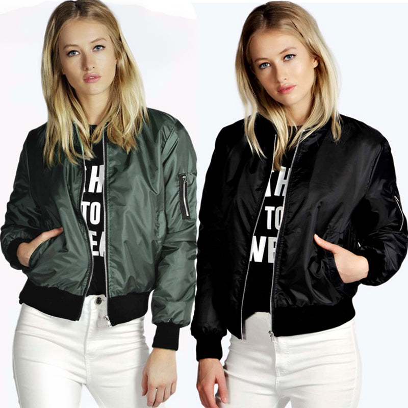 European and American fashion solid color zipper female jacket
