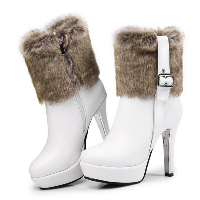 Women Brand Platform Round Toe Ankle Boots Sexy Woman High Heel Shoes Ladies Fashion Zipper Winter  Size 30-48