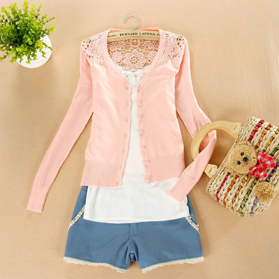 wild solid color knit cardigan sweater female sunscreen