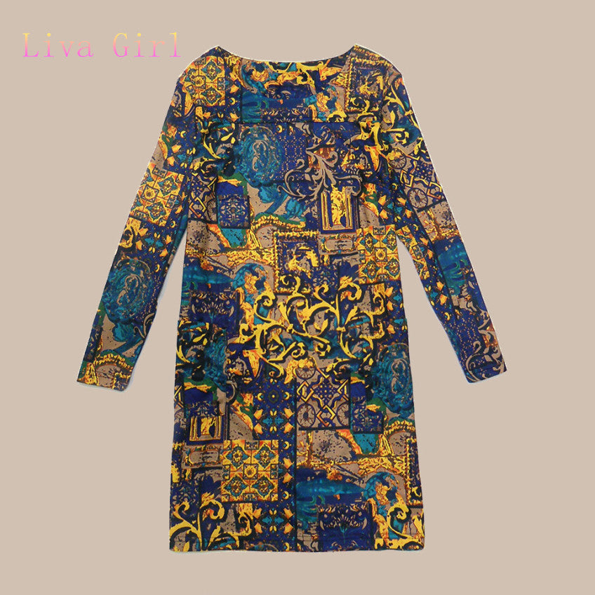 Classic printing autumn wear long-sleeved dress