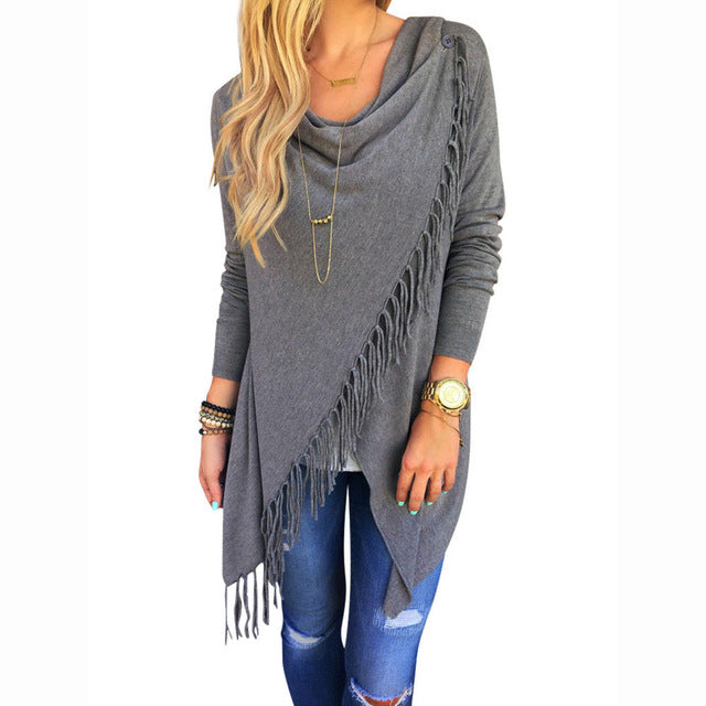 womens knitted sweater poncho slim long classic slash girl poncho jackets with tassel