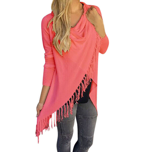 womens knitted sweater poncho slim long classic slash girl poncho jackets with tassel
