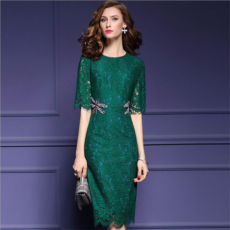 2017 spring and summer new women's suits elegant lace Slim was thin temperament in the long section of one-step dress suit