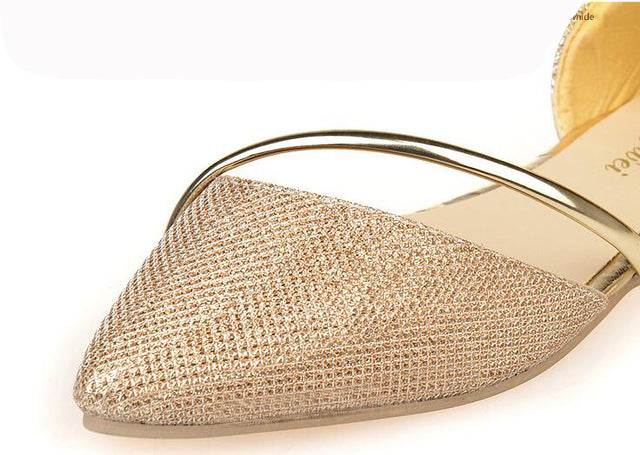 GAORUI New Women Sexy Flats Pointed Toe Silver Golden Lady Crystal Glitter Party Shoes Slip-on Fashion Summer Flats High Quality
