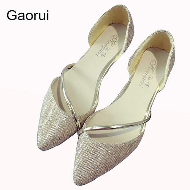 GAORUI New Women Sexy Flats Pointed Toe Silver Golden Lady Crystal Glitter Party Shoes Slip-on Fashion Summer Flats High Quality