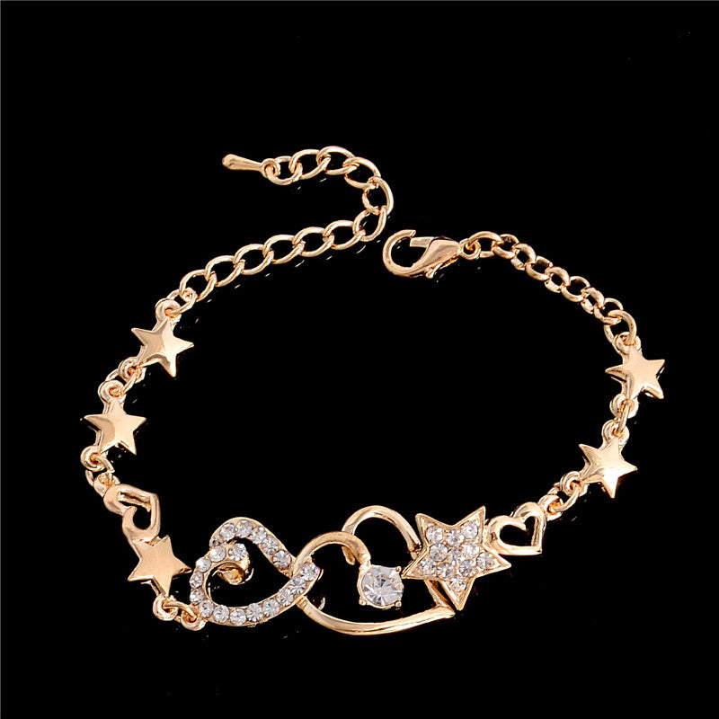 Hot Charm Bracelet Gold-Color Bracelet Stars&Heart Austrian Crystals Charms Factory gold jewelry