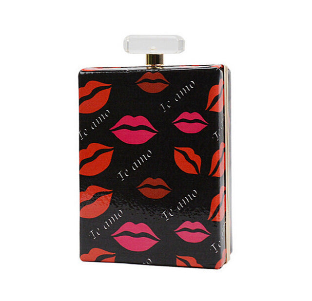 New Fashion Women Luxury 3D Lip Print Perfume Bottles Handbag Ladies Frame Day Clutch Wedding Party Evening Bag BH514