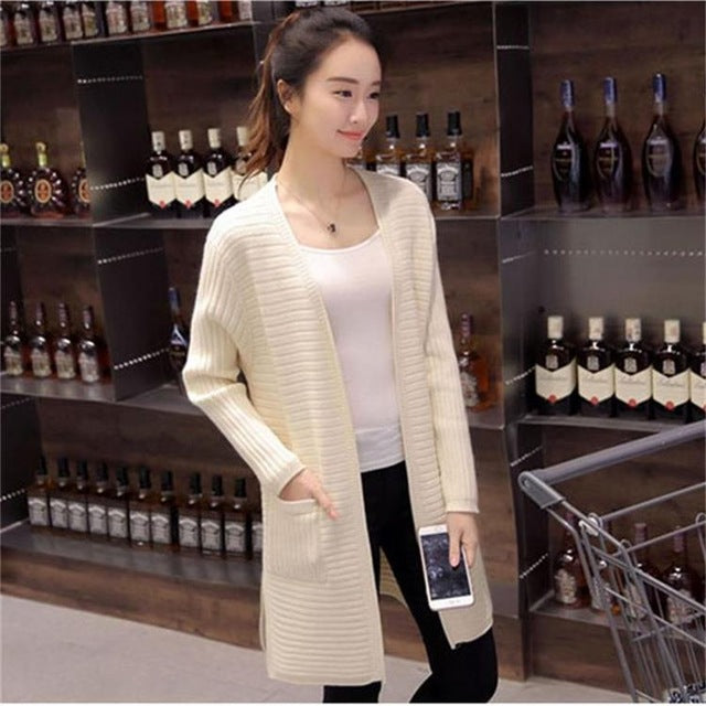 long wild  knitted cardigan autumn sweater simple candy-colored casual fashion cardigan