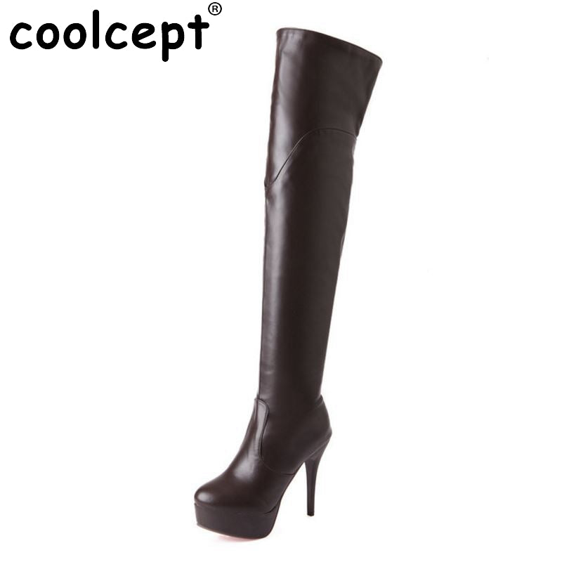 Women High Heel Over Knee Boots Ladies Botas Equestrian Militares Fashion Long Boot Warm Winter Footwear Shoes Size 32-43