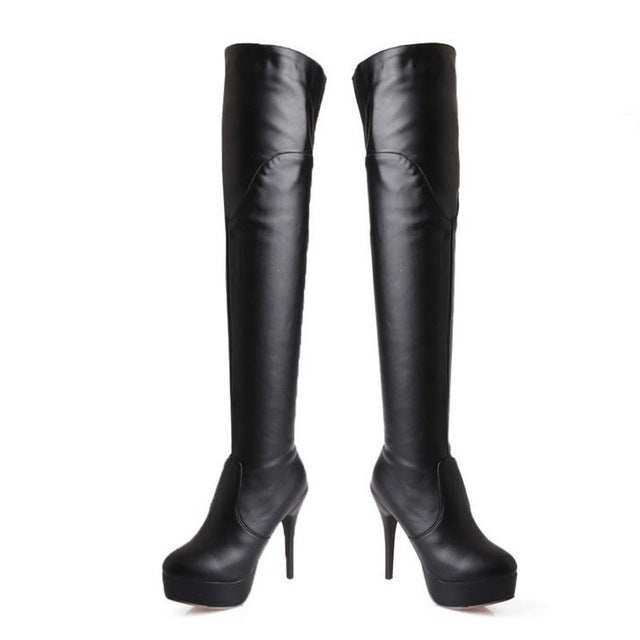 Women High Heel Over Knee Boots Ladies Botas Equestrian Militares Fashion Long Boot Warm Winter Footwear Shoes Size 32-43