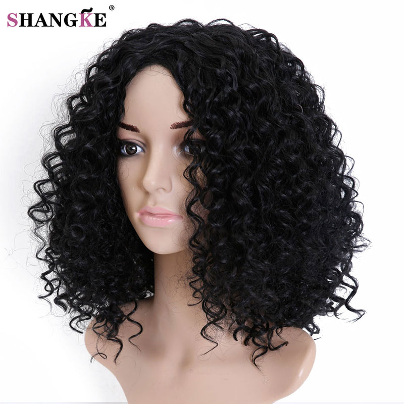 SHANGKE HAIR Afro Kinky Wig Curly Synthetic Wigs For Black Women Heat Resistant Female Wigs Women Natural Looking African Wigs