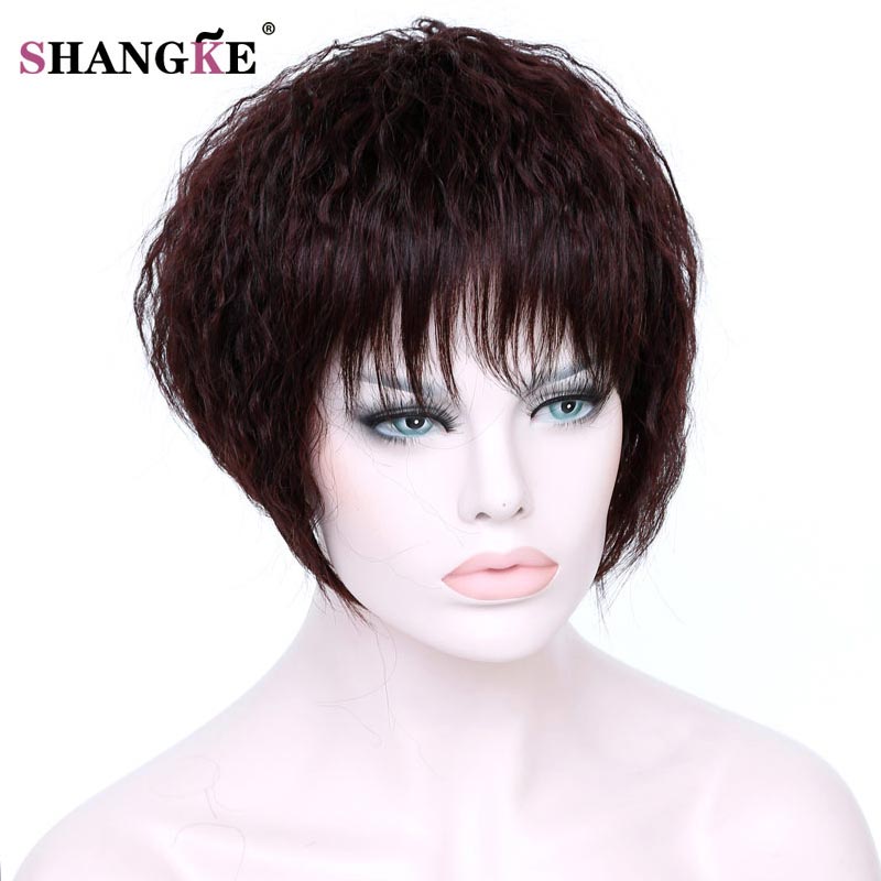 SHANGKE Short Brown Kinky Curly Hair Wigs Wome Natural Fake Hair Heat Resistant Synthetic African American Wigs For Black Women