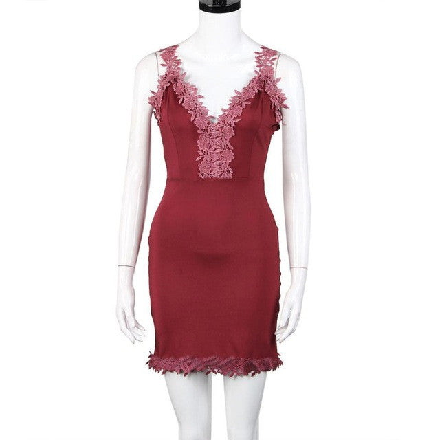 Women Fashion Summer Slim Sexy V-neck Lace Dress Tight Package Hip Strapless Bandage Dress S-XL vestidos de festa