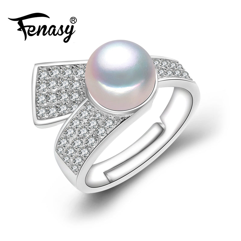 FENASY engagement ring natural Pearl ring women,fashion brand pearl jewelry, 925 sterling silver ring,antique ring