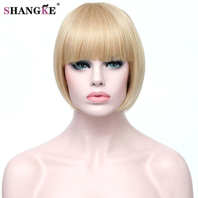 SHANGKE Short Blonde Bob Wig Natural Hair Wigs For Black White Women Heat Resistant Synthetic Hair Women Fake Hairpieces
