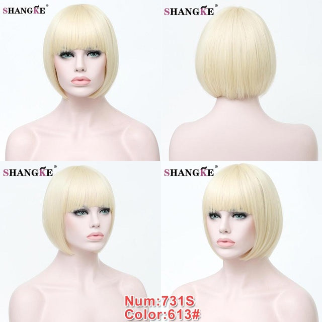 SHANGKE Short Blonde Bob Wig Natural Hair Wigs For Black White Women Heat Resistant Synthetic Hair Women Fake Hairpieces