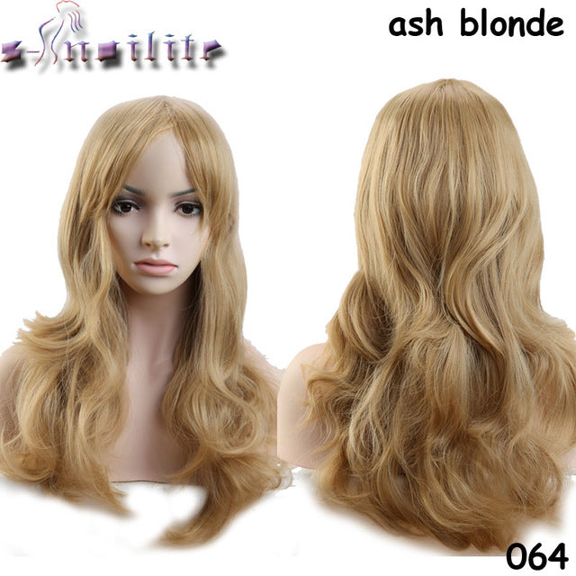 S-noilite 18inches Glueless Long Wavy Synthetic Non Lace Front Wig Heat Resistant Natural Hairline Hair Wigs For Women