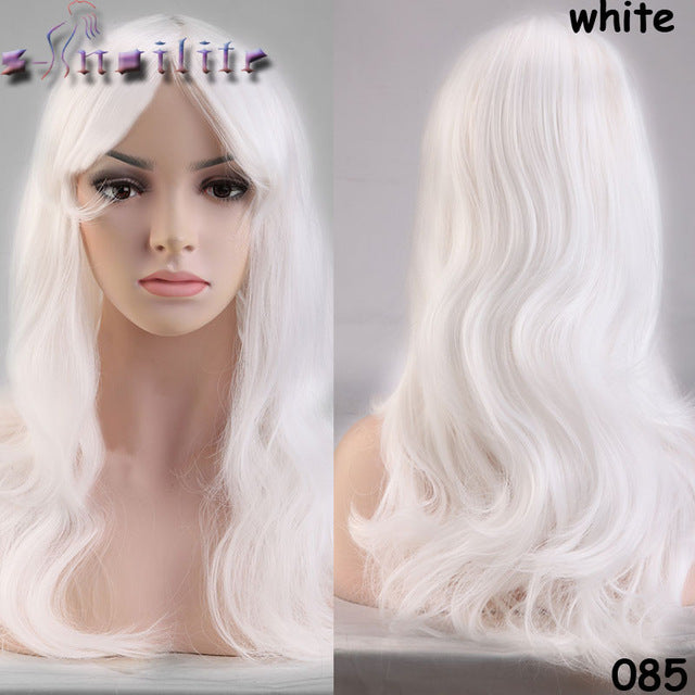 S-noilite 18inches Glueless Long Wavy Synthetic Non Lace Front Wig Heat Resistant Natural Hairline Hair Wigs For Women