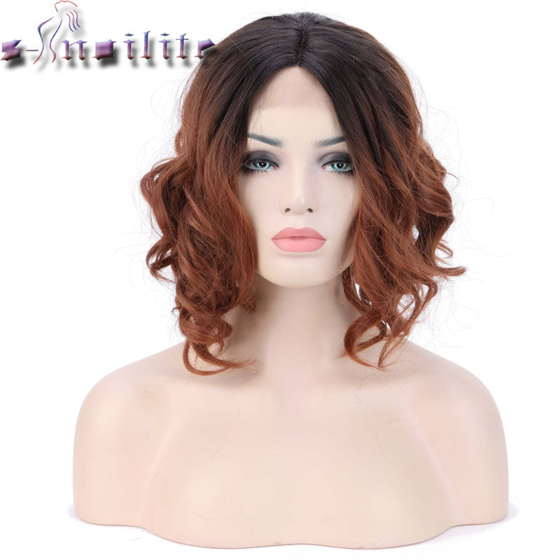 s-noilite 40cm Body Wave Bob Lace Front Full Wig Medium Hair Bob Style Heat Resistant Synthetic Wigs Glueless Ombre Hair