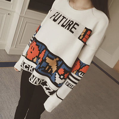 small fresh College Wind loose cartoon rabbit hair thick sweater female hedging