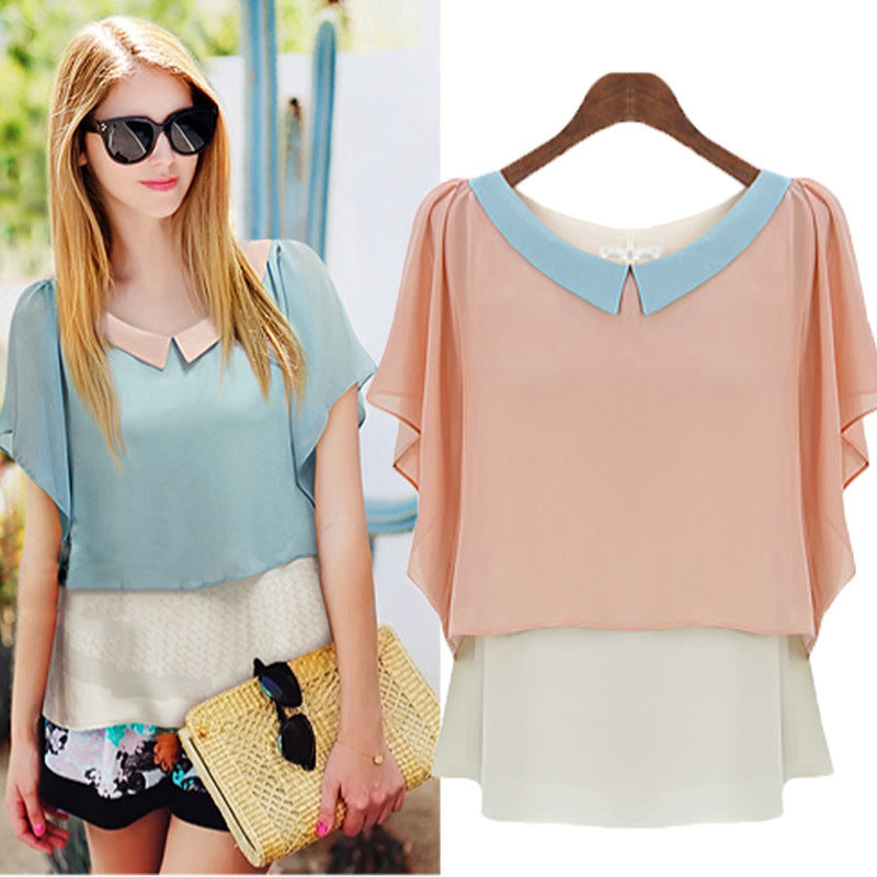 large size women color Chiffon sleeveless chiffon shirt Feifei