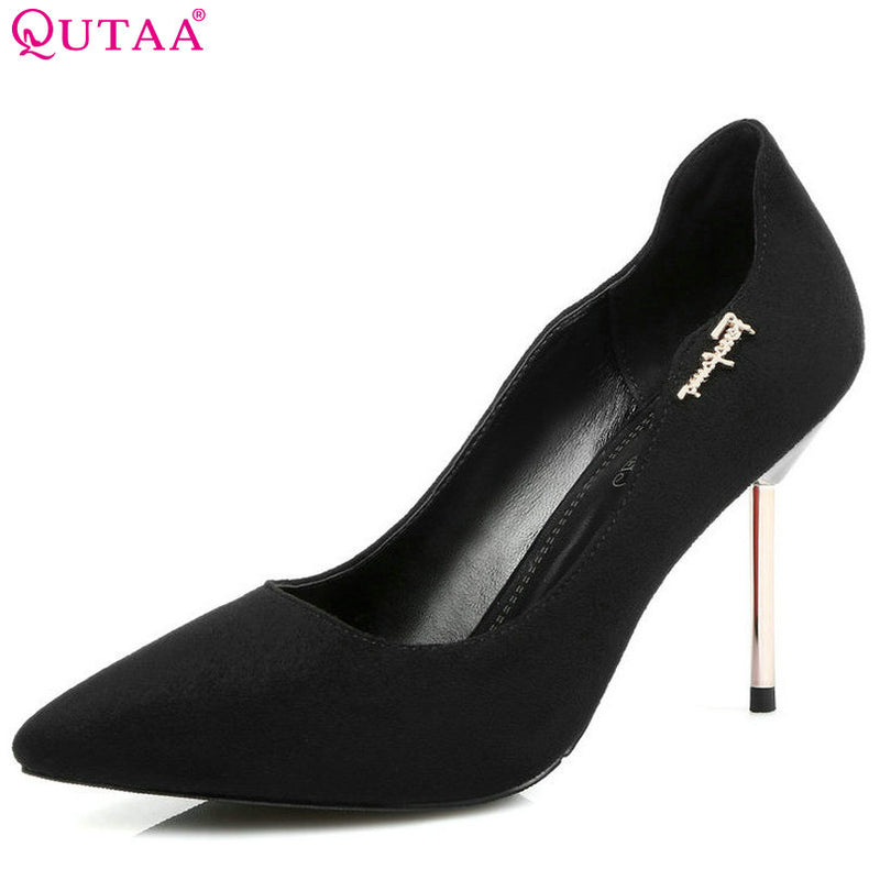QUTAA 2017 Fashion Women Pumps Pink Sexy OL Thin High Heel Pointed Toe Platform PU leather Ladies Wedding Shoes Size 34-43