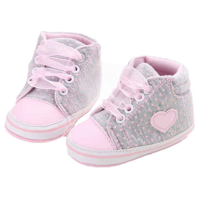 0-18M Baby Girls Shoes Canvas Baby Shoes First walker Sneaker Anti-slip Soft Sole Toddler girls Dot shoes Pink Grey