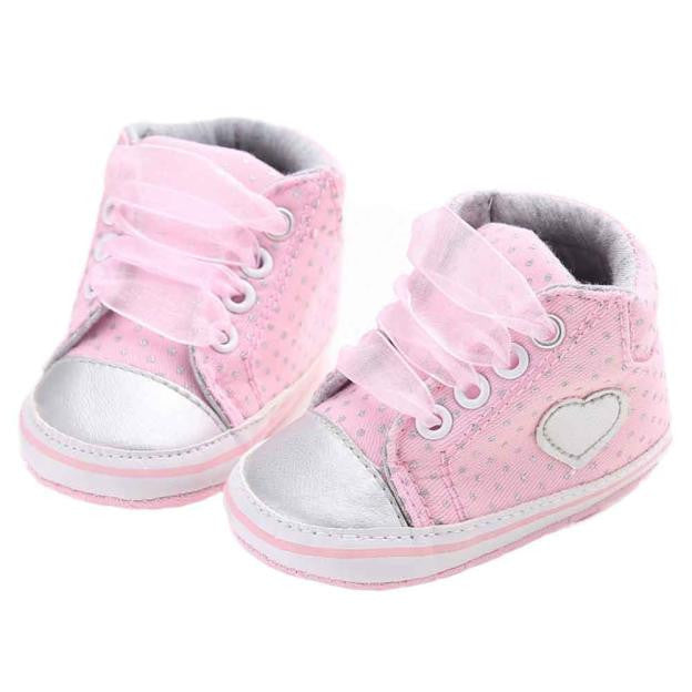 0-18M Baby Girls Shoes Canvas Baby Shoes First walker Sneaker Anti-slip Soft Sole Toddler girls Dot shoes Pink Grey