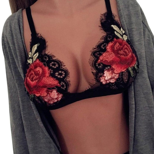 Embroidered Bra Fashion Women Sexy Lace Appliques Floral Bralette Unpadded Bra Wire Free 3/4 Cup Sexy Bra Women Intimates
