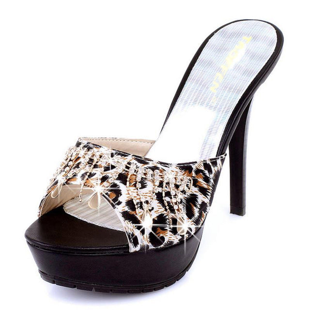 TAOFFEN Women High Heel Sandals Brand Fashion Lady Dress Leopard Sexy Platform Party Shoes Slippers Female Flip Flops PB00043