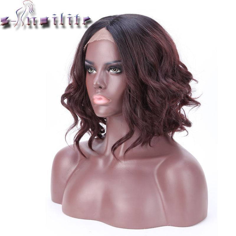 S-noilite Body Wave Synthetic Medium Parting Bob Wigs For Black Women Brazilian Hairstyle Natural Heat Resistant Ombre Hair