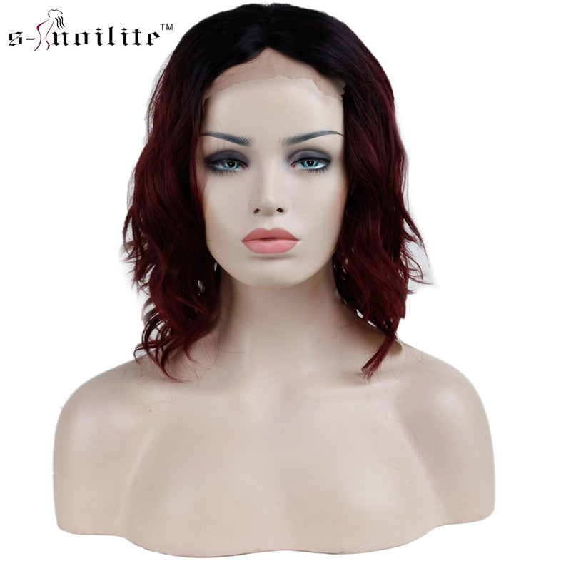 SNOILITE 14" Glueless Body Wave Bob Natural Synthetic Hair Wig Lace Front Wigs for Black Women Ladies