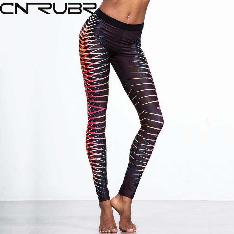 Hot Sale High Quality Print Striped  Pants Fitness Polyester Ladies  Tight Pants