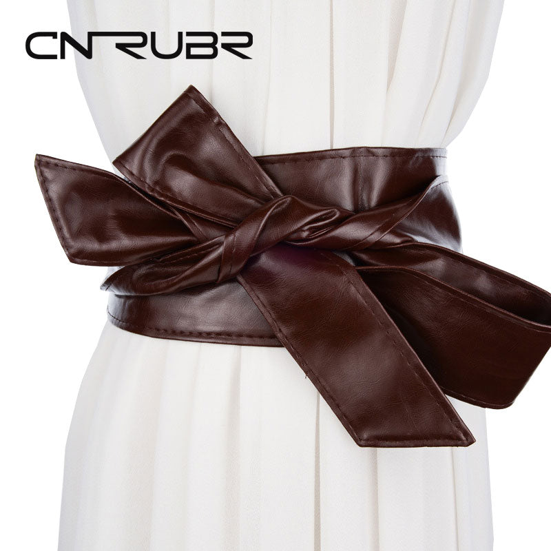 CNRUBR Designer Women Belt Elegant PU Leather Wrap Around Jeans Tie Wide Waistband Corset Cinch Belts Strap Ceinture Femme